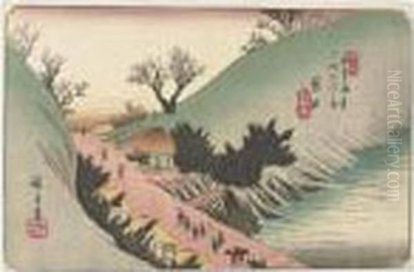 Annaka. Sixieme Relais Oil Painting by Utagawa or Ando Hiroshige