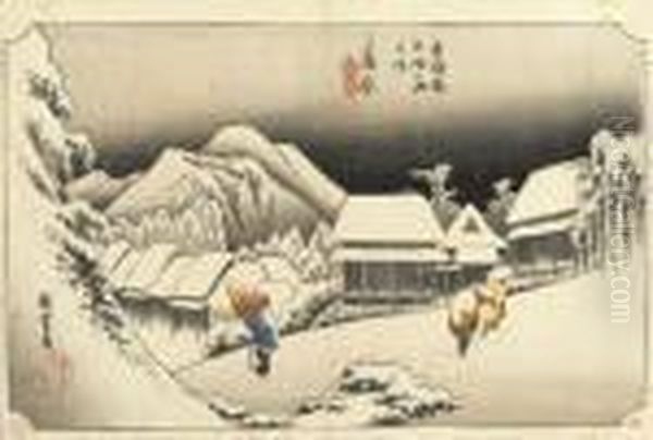 Kambara Yoru No Uki (night Snow,
 Kambara), From The Series Tokaidogojusantsugi No Uchi (the Fifty-three 
Stations Of Thetokaido) Oil Painting by Utagawa or Ando Hiroshige