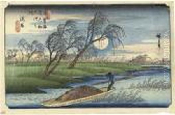 Seba, Station 32, From The 
Series Kisodaido Rokujukyutsugi No Uchi(the Sixty-nine Stations Of The 
Kisokaido) Oil Painting by Utagawa or Ando Hiroshige