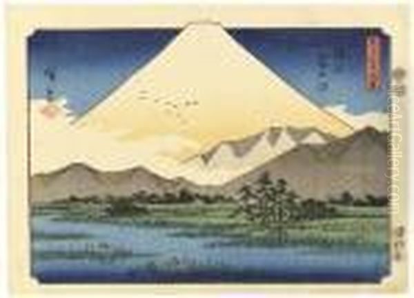 Fuji Sanjurokkei (the Thirty-six Views Of Mount Fuji) Oil Painting by Utagawa or Ando Hiroshige