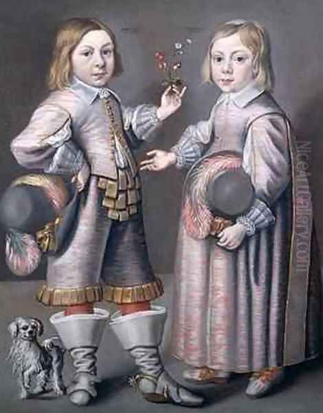 A Portrait of Two Children Oil Painting by Hendrick Munnichoven