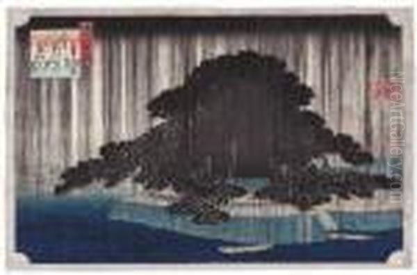 Omi Hakkei No Uchi Oil Painting by Utagawa or Ando Hiroshige