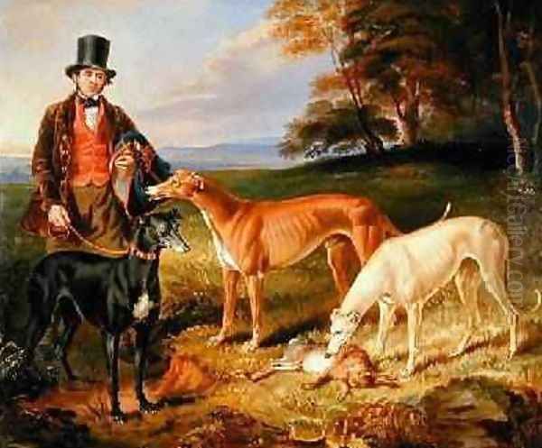 Thomas Harris Kennel-Man to Tom Llewelyn Brewer with Greyhounds 1844 Oil Painting by James Flewitt Mullock