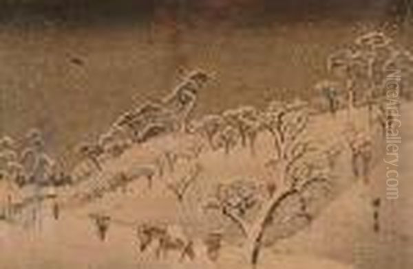 Pejzaz Zimowy, Ok. 1830 Oil Painting by Utagawa or Ando Hiroshige