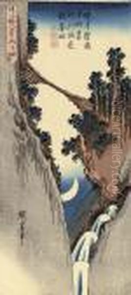 Yumiharizuki (crescent Moon) Oil Painting by Utagawa or Ando Hiroshige