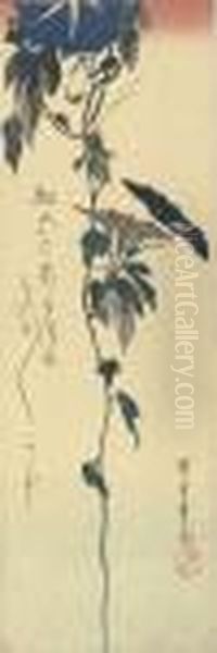 A Bird-and-flower Print (kacho-e) Oil Painting by Utagawa or Ando Hiroshige