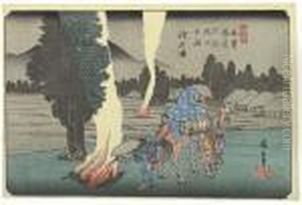 The Sixty-nine Stations Of The Kisokaido Oil Painting by Utagawa or Ando Hiroshige