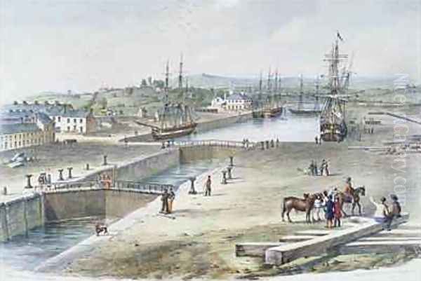 View of the Dock Newport Monmouthshire 1842 Oil Painting by James Flewitt Mullock