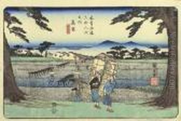 Takamiya (the Sixty-nine Stations Of The Kisokaido) Oil Painting by Utagawa or Ando Hiroshige