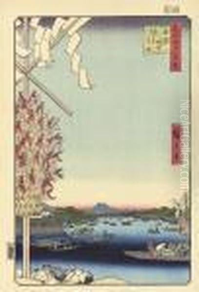 Ryogoku Senchu Asakusa Enkei (distant View Of Asakusa From A Boat In Ryogoku) Oil Painting by Utagawa or Ando Hiroshige