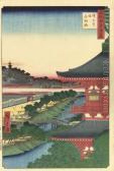 Zojoji To, Akabane (pagoda Of Zojoji Temple Akabane) Oil Painting by Utagawa or Ando Hiroshige