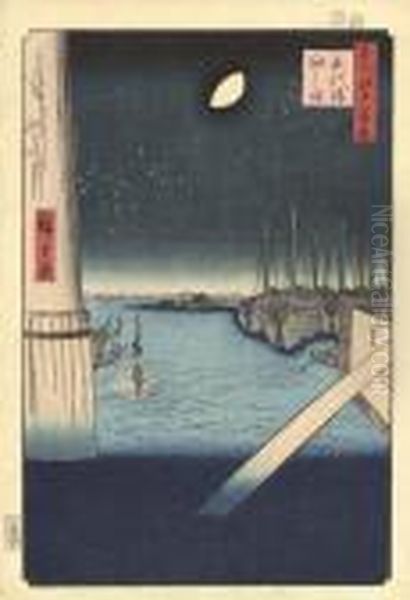 Eitaibashi, Tsukudajima (eitai Bridge, Tsukuda Island) Oil Painting by Utagawa or Ando Hiroshige