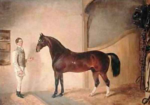 Groom with Hunter on Tredegar Estate Monmouthshire 1851 Oil Painting by James Flewitt Mullock