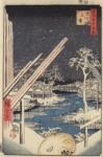 Chantier De Bois A Fukagawa Oil Painting by Utagawa or Ando Hiroshige