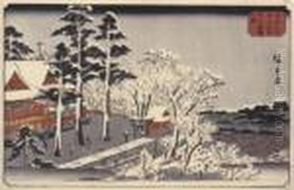 Beau Temps Apres La Neige Au Sanctuaire Myojin A Kanda Oil Painting by Utagawa or Ando Hiroshige