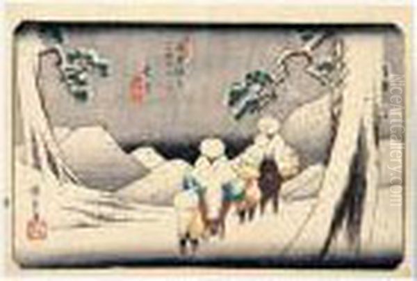 Oi. Quarante-septieme Relais Oil Painting by Utagawa or Ando Hiroshige