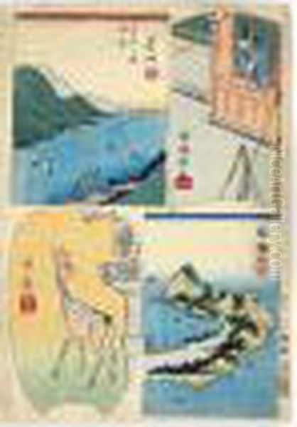 Dessins Preparatoires Et Estampe Harimaze Correspondante Oil Painting by Utagawa or Ando Hiroshige