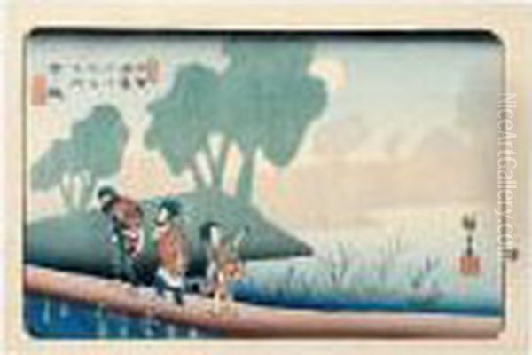 Miyanokoshi. Trente-septieme Relais Oil Painting by Utagawa or Ando Hiroshige