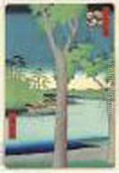 Akasaka Kiribatake. La Plantation De Paulownias A Akasaka Oil Painting by Utagawa or Ando Hiroshige