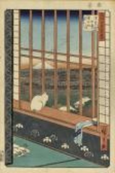 Asakusa-tambo, Torinomachi-mode Oil Painting by Utagawa or Ando Hiroshige