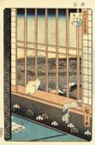 Asakusa-tambo, Torinomachi-mode Oil Painting by Utagawa or Ando Hiroshige