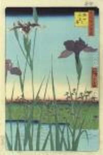 Horikiri No Hana Shobu Oil Painting by Utagawa or Ando Hiroshige