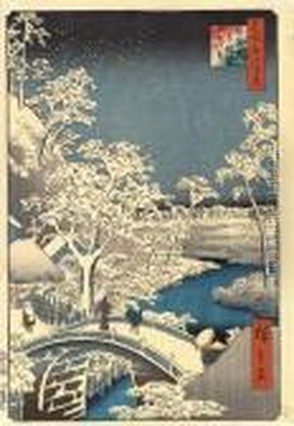 Meguro, Taikobashi, Yuhi No Oka Oil Painting by Utagawa or Ando Hiroshige