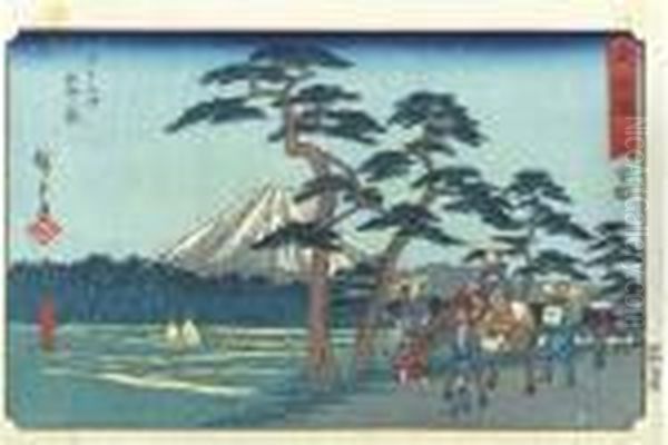 Yoshiwara, Meisho Hidari Fuji Oil Painting by Utagawa or Ando Hiroshige