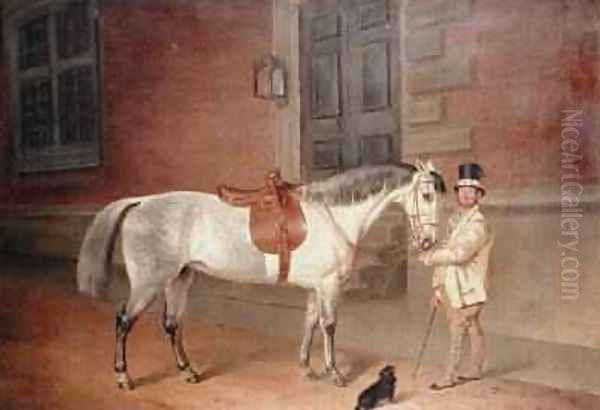 Lady Rosamunds Mare with Head Groom at Tredegar House Newport 1851 Oil Painting by James Flewitt Mullock