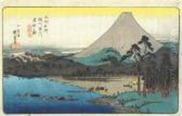 Sunshu Fujikawa Watashi Bune No Zu Oil Painting by Utagawa or Ando Hiroshige