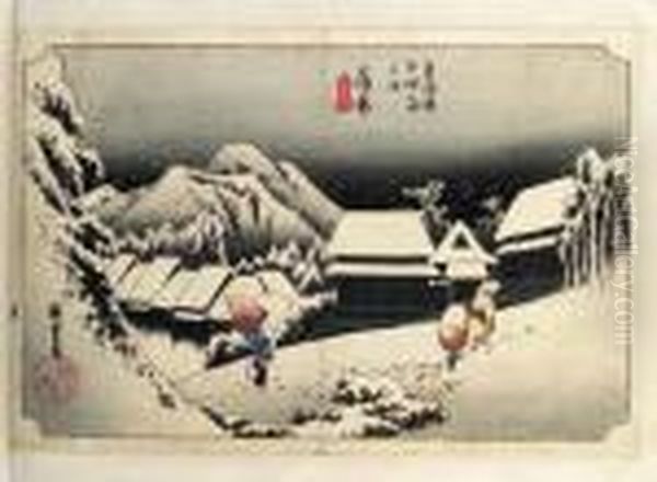 Tokaido Gojusan Tsugi No Uchi Oil Painting by Utagawa or Ando Hiroshige