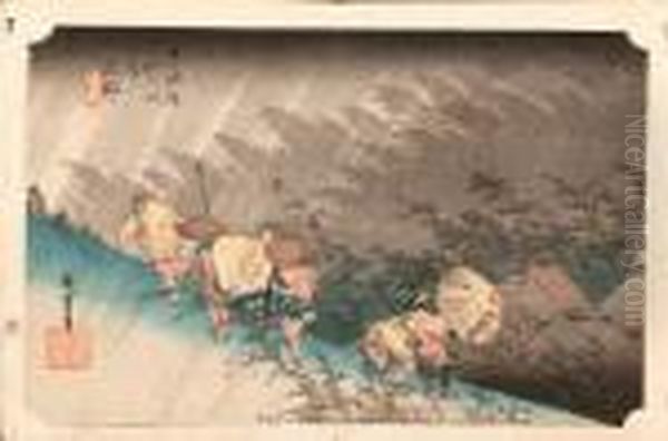 Shono Haku-u (white Rain 
[driving Rain], Shono), From The Seriestokaido Gojusan Tsugi No Uchi 
(the Fifty-three Stations Of Thetokaido) Oil Painting by Utagawa or Ando Hiroshige