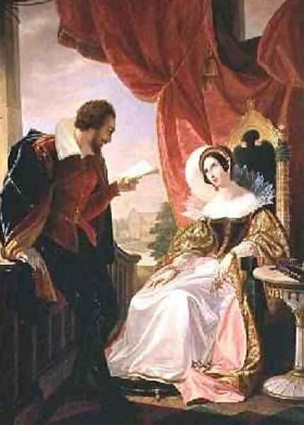 Torquato Tasso reading a poem to Leonora dEste Oil Painting by Luigi Mussini