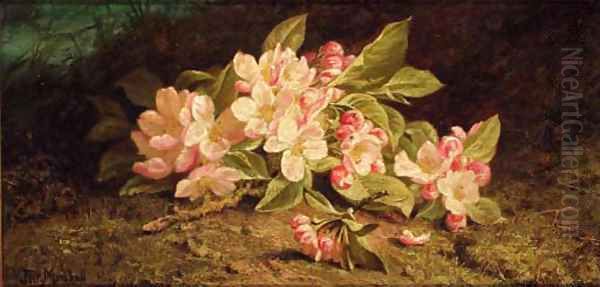 Apple blossom on a mossy bank Oil Painting by John Fitz Marshall