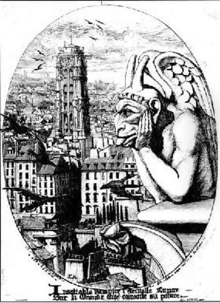 View of the Tour St Jacques and a Gargoyle from Notre Dame 1853 Oil Painting by Charles Meryon