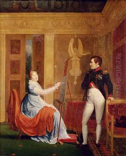 Marie Louise 1791-1847 of Habsbourg Lorraine Painting a Portrait of Napoleon I 1769-1821 Oil Painting by Alexandre Menjaud