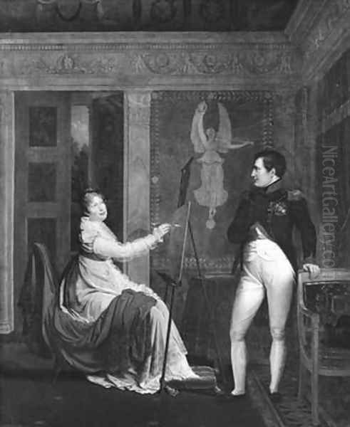 Marie Louise 1791-1847 of Habsbourg Lorraine Painting a Portrait of Napoleon I 1769-1821 2 Oil Painting by Alexandre Menjaud