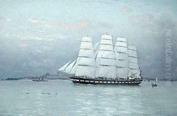 An Outward Bound Ship under Full Sail 1882 Oil Painting by Eduardo de Martino