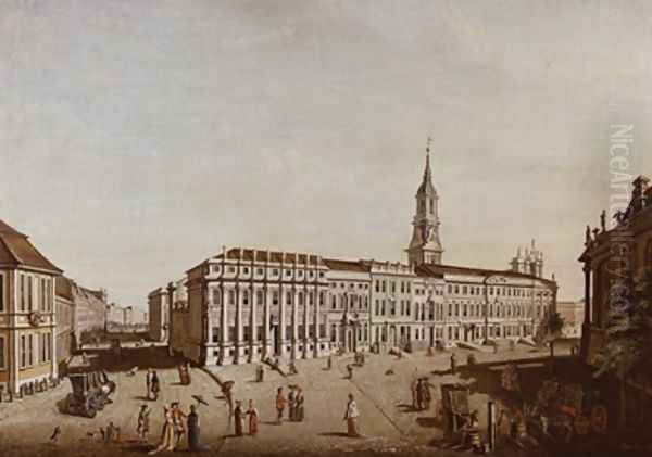 View of Castle Street and the Fiaker Square Potsdam 1773 Oil Painting by Johann Friedrich Meyer