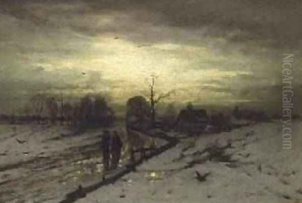 Snow Scene Sunset Oil Painting by Ludwig Munthe