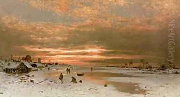 A Winter Landscape Oil Painting by Ludwig Munthe