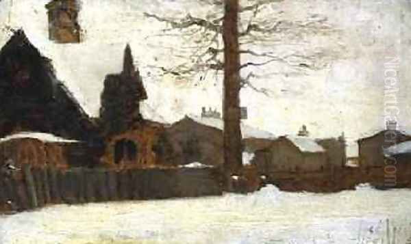 A Winter Scene Oil Painting by Ludwig Munthe