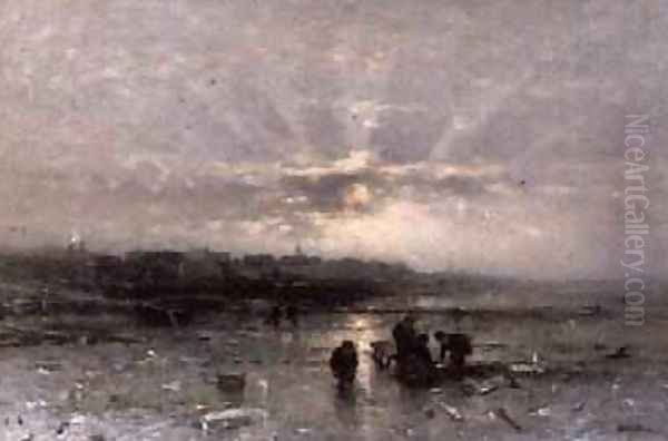 Ice Fishing Oil Painting by Ludwig Munthe