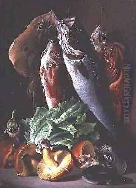 Still life with fish 1859 Oil Painting by Francesco Malacrea