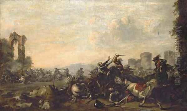 A cavalry skirmish Oil Painting by Francesco Monti