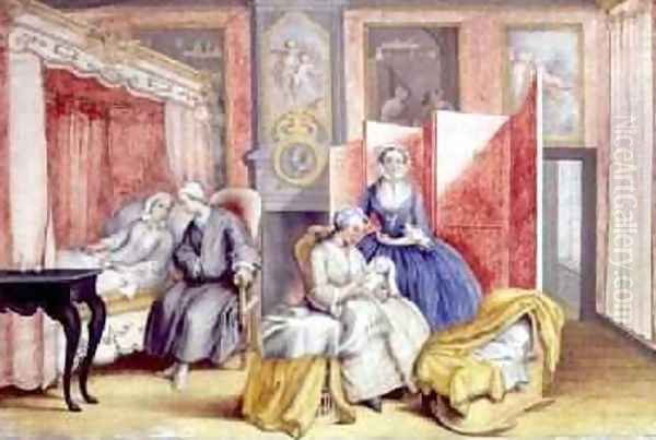 Joseph II 1741-90 at the bedside of his wife Isabella of Parma following the birth of their daughter Maria Theresa 1762-1770 1762 Oil Painting by Archduchess of Austria Maria Christine