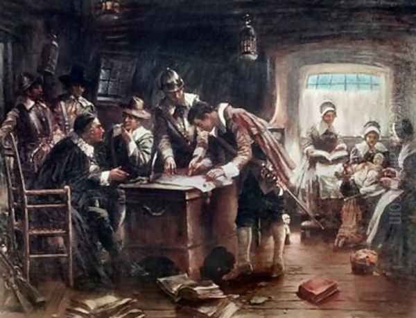 The Signing of the Mayflower Compact 1900 Oil Painting by Edward Percy Moran