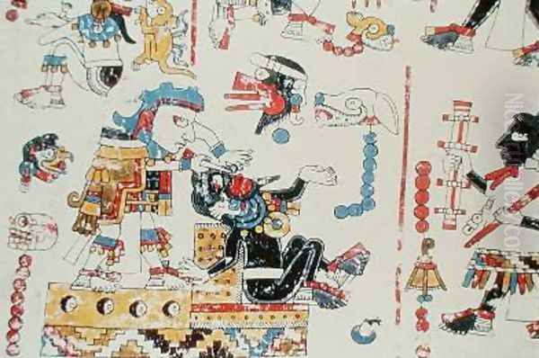 Tecuhtli Great Lord Eight Deer Jaguar Lord Has his Nose Pierced Oil Painting by Mixtec