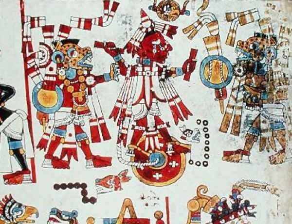 Sacrifice of Unarmed Ten Dog Copal Eagle Tied to a Stone Oil Painting by Mixtec