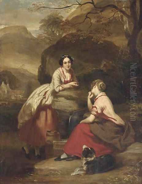 Peggy and Jenny from the Gentle Shepherd Oil Painting by Daniel Macnee